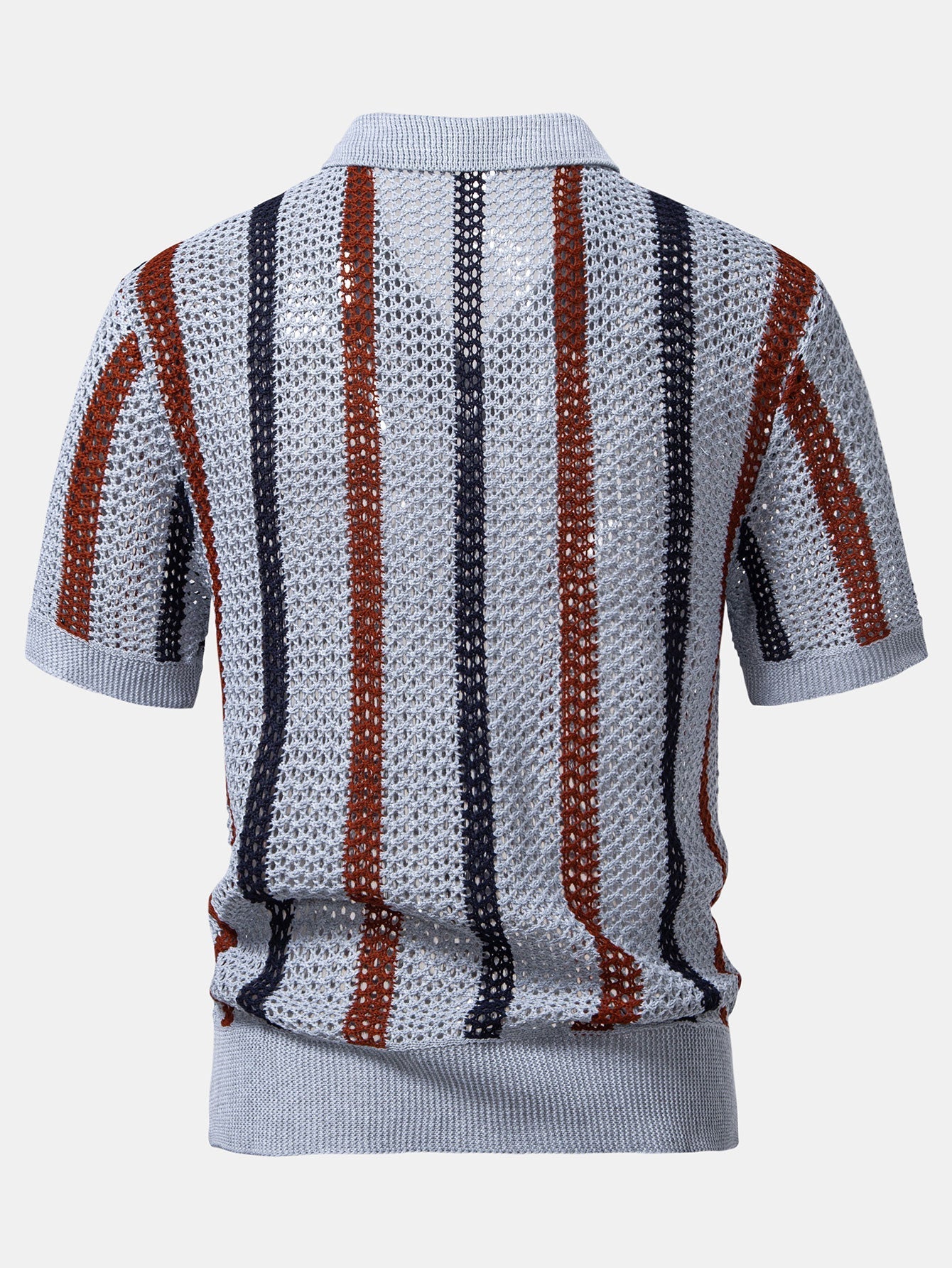 Striped Crocheted V-Neck Polo & Linen Straight Leg Trousers | Last day 80% off!