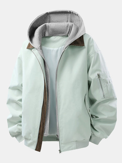 Relaxed fit contrast corduroy bomber jacket with removable hood | Last day 80% off!