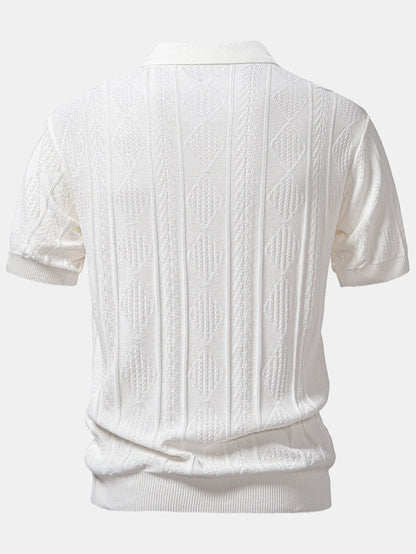 Geometric Jacquard Knitted Polo Shirt & Slim Fit Tapered Trousers | Last day 80% off!