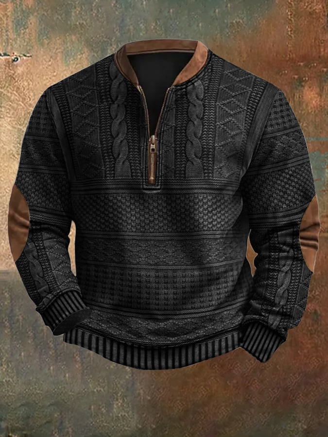 Men's Vintage Knit Print Zip-Up Sweatshirt Last Day 80% Off!