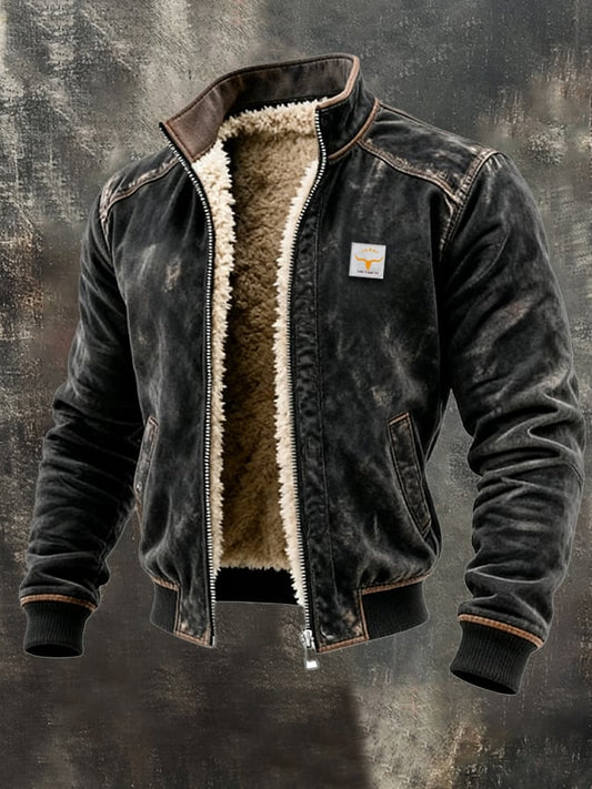 Men's outdoor jacket made from vintage suede with decorative stitching | Last Day 80% Off!