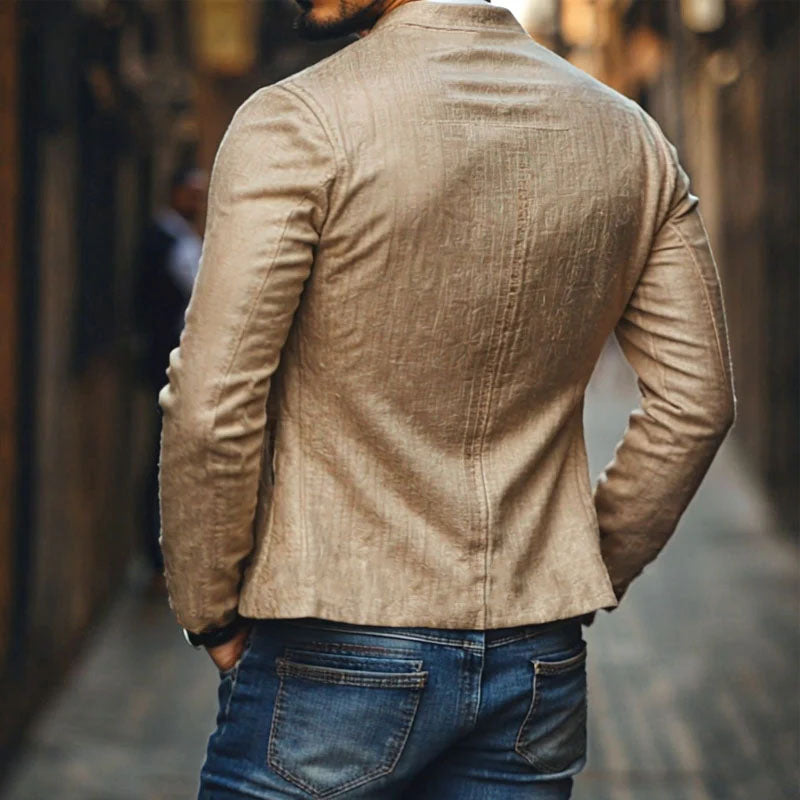 Men’s Casual Linen Embroidered Jacket With Stand Collar And Single-Breasted Closure Slim Fit | Last Day 80% Off!