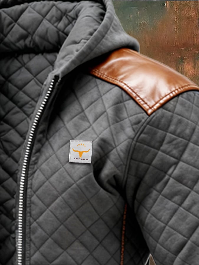 Retro quilted leather outdoor jacket for men with insulation and zip | Last Day 80% Off!