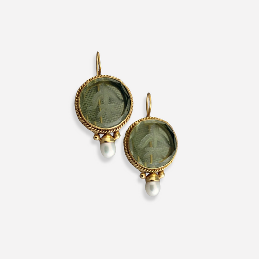 Penelope Vintage earrings with green stone and pearl | Last day 80% discount!