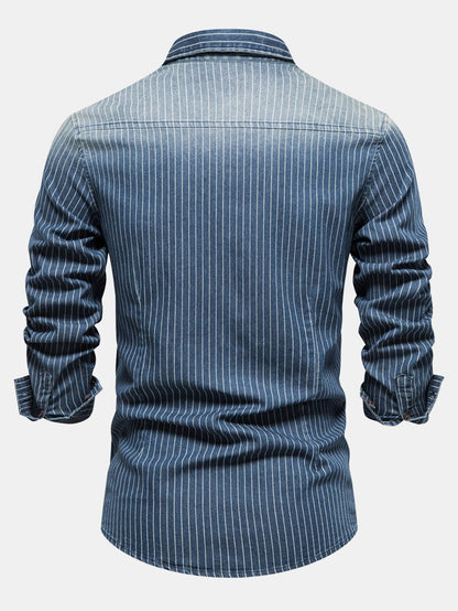 Striped washed denim shirt with pockets | Last day 80% off!
