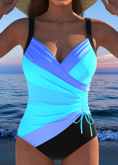 Luxe Surplice Black Swimsuit with Colorful Print | Last Day 80% Off!