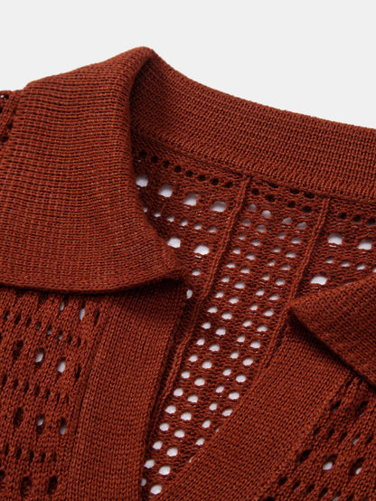 Crocheted V-Neck Polo Shirt & Linen Straight Leg Trousers | Last day 80% off!