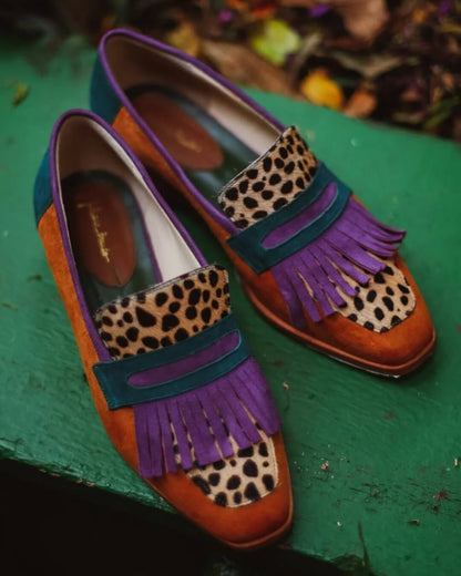 Hallie | Loafer With Fringes And Animal Print | Last Day 80% Off!