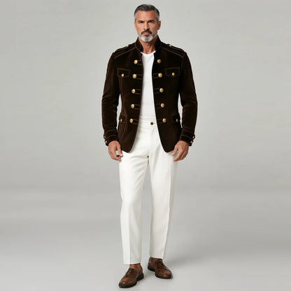 Men's Suede Double-Breasted Jacket – Stand Collar, Pockets