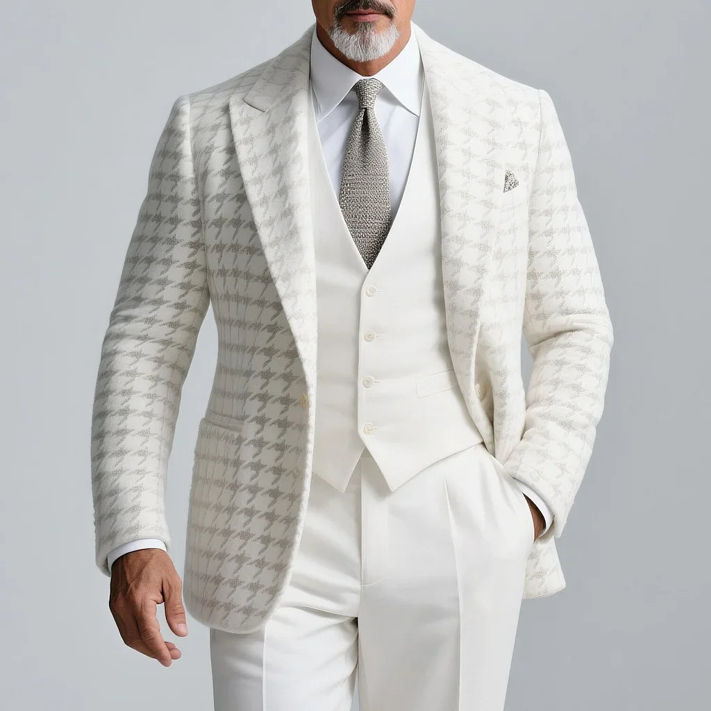 Men's Houndstooth Peak Lapel Blazer