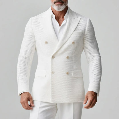 Men's Hollow Out Knit Double-Breasted Blazer