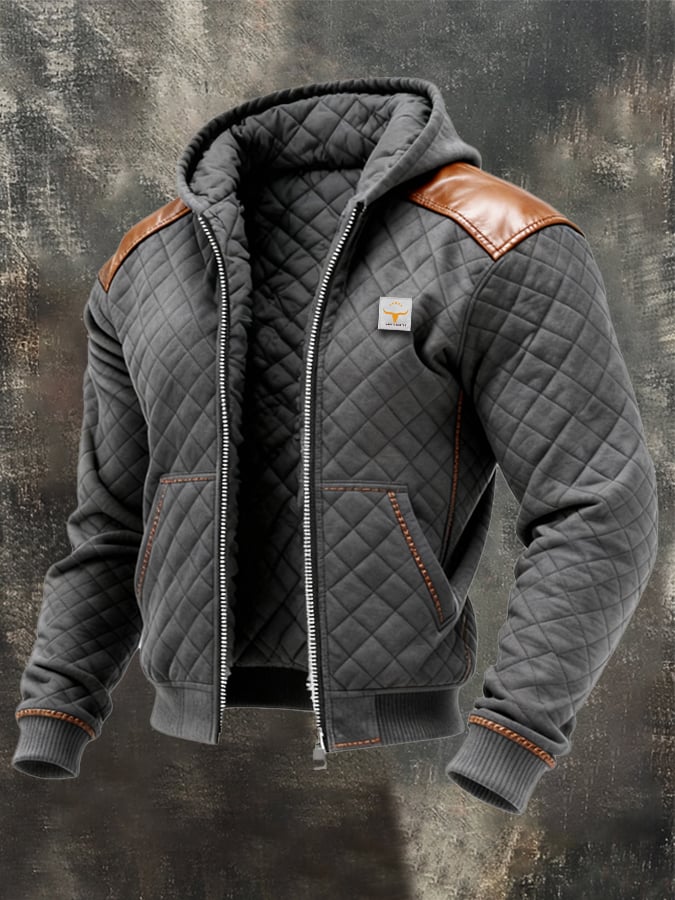 Retro quilted leather outdoor jacket for men with insulation and zip | Last Day 80% Off!