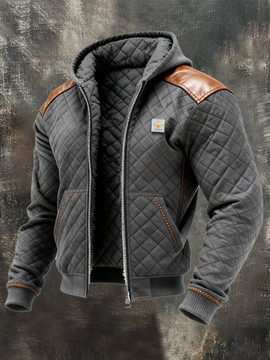 Retro quilted leather outdoor jacket for men with insulation and zip | Last Day 80% Off!