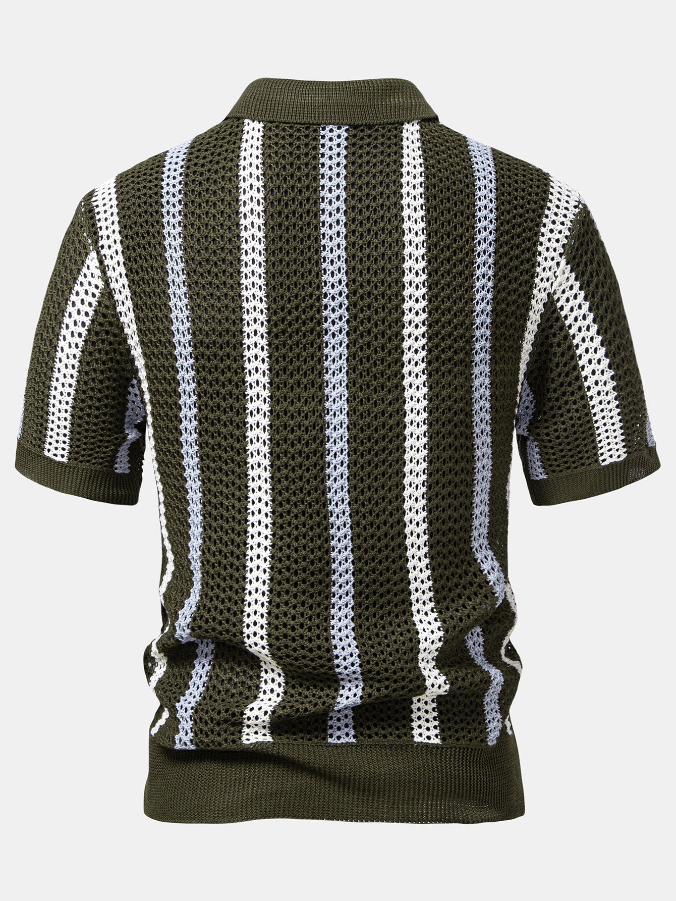 Striped Crocheted V-Neck Polo & Linen Straight Leg Trousers | Last day 80% off!