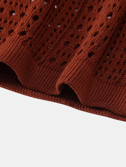 Crocheted V-Neck Polo Shirt & Linen Straight Leg Trousers | Last day 80% off!