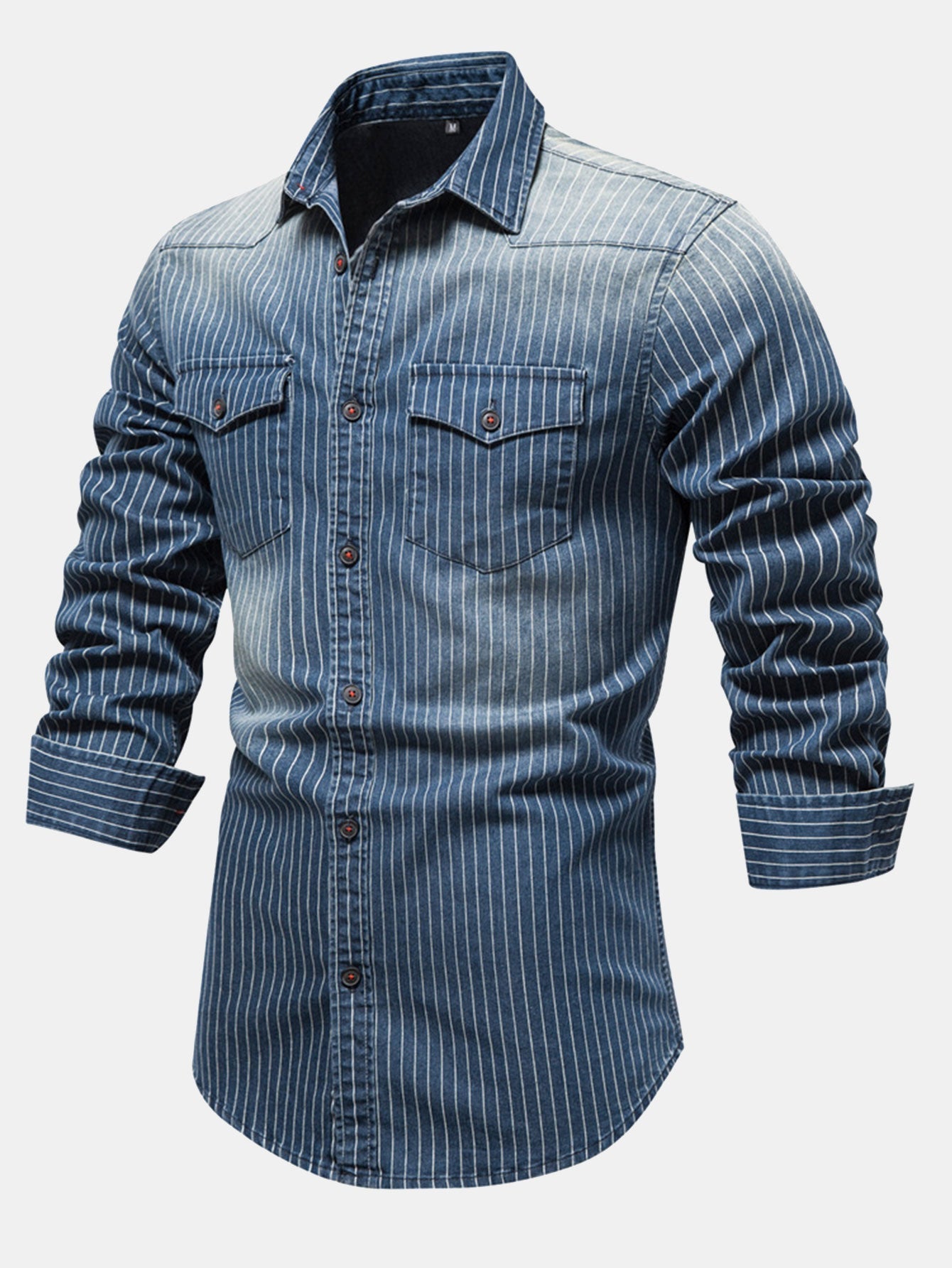 Striped washed denim shirt with pockets | Last day 80% off!