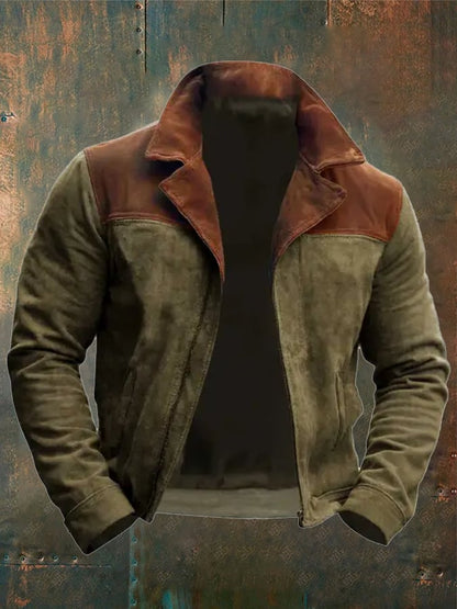 Men's Vintage Suede Colourblock Pocket Lapel Outdoor Jacket Last Day 80% Off!