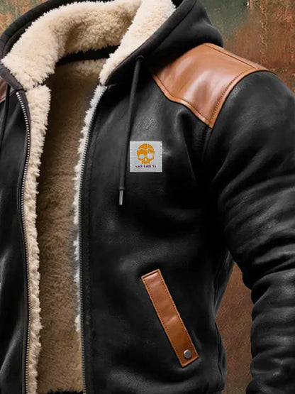 Warm vintage suede and leather jacket with hood for men | Last Day 80% Off!