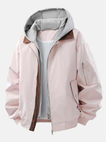 Relaxed fit contrast corduroy bomber jacket with removable hood | Last day 80% off!