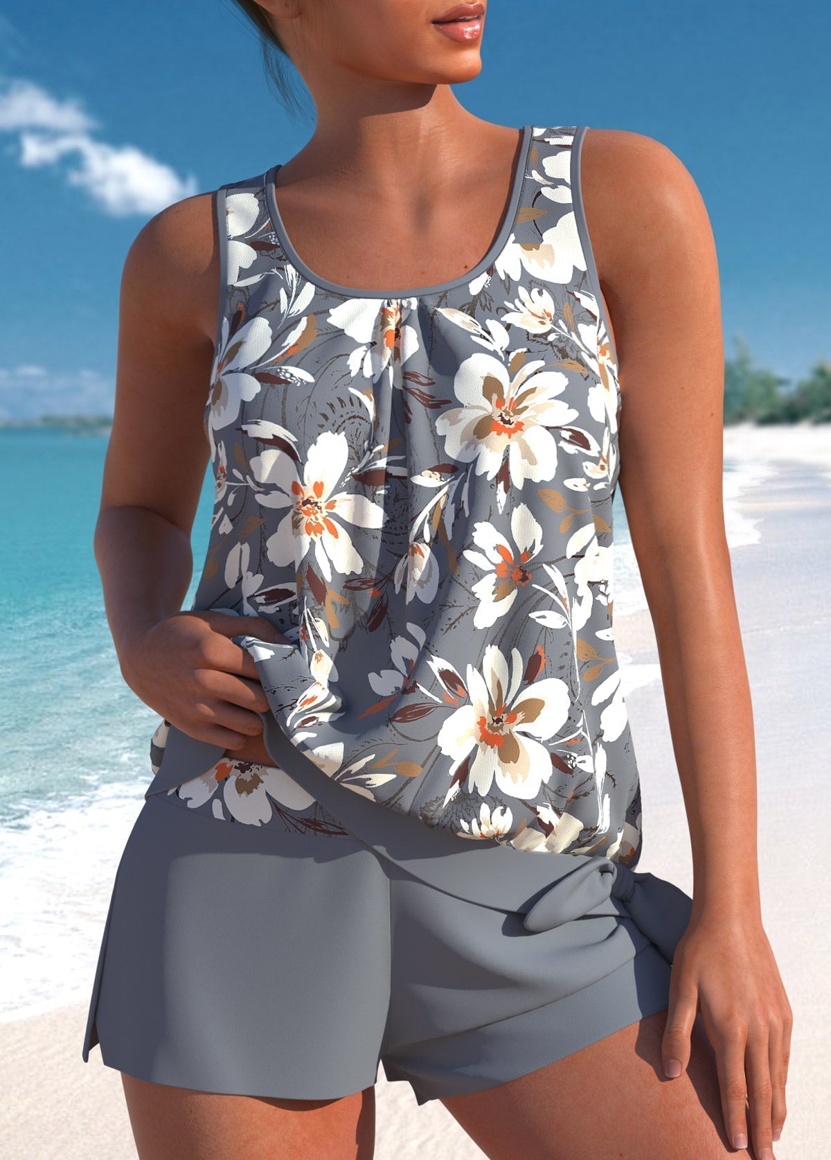 Elegant High Waist Tankini with Tropical Print | Last Day 80% Off!