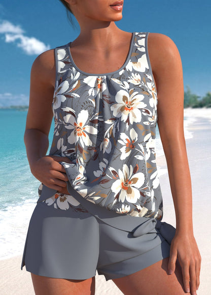 Elegant High Waist Tankini with Tropical Print | Last Day 80% Off!