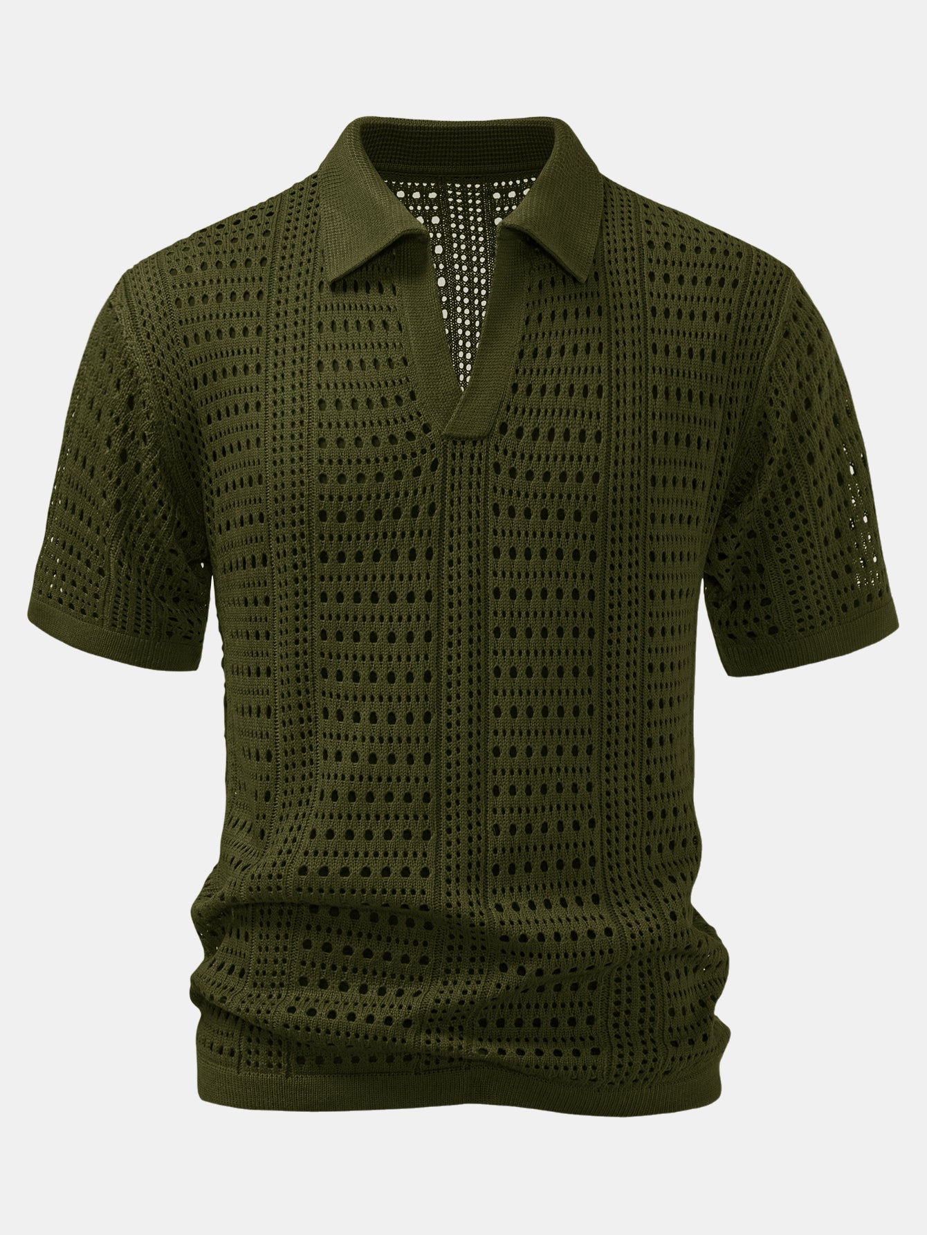 Crocheted V-Neck Polo Shirt & Linen Straight Leg Trousers | Last day 80% off!