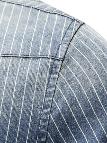 Striped washed denim shirt with pockets | Last day 80% off!