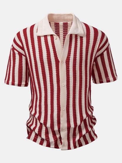 Shirt with Striped Crocheted Drop Shoulder | Last day 80% off!