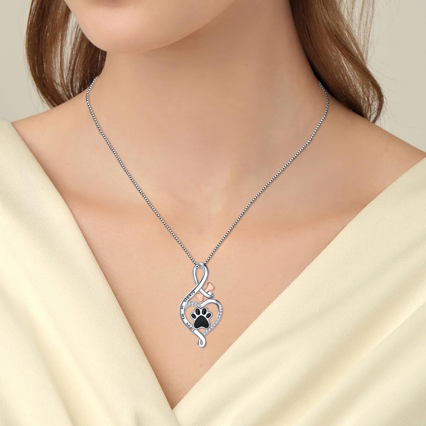 Lucky Paw Necklace with Heart, Bone & Infinity – “Always in My Heart” Pendant | Last Day 80% Off!