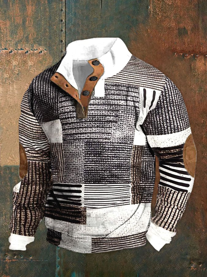 Men's Irregular Plaid Print Stand Collar Pullover - Last Day 80% Off!