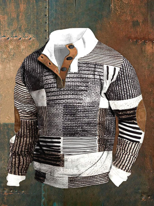 Men's Irregular Plaid Print Stand Collar Pullover - Last Day 80% Off!
