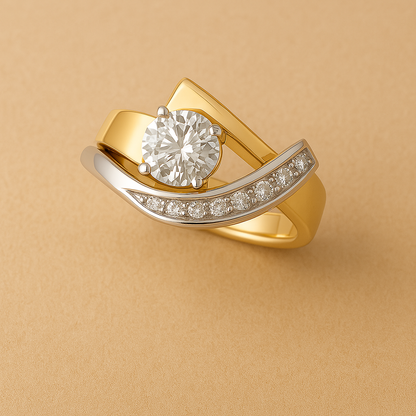 Vintage Irregular Gold & Silver Zirconia Ring | Last day 80% off!