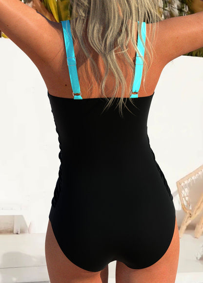 Chic Blue Swimsuit with Jacquard Details | Last Day 80% Off!