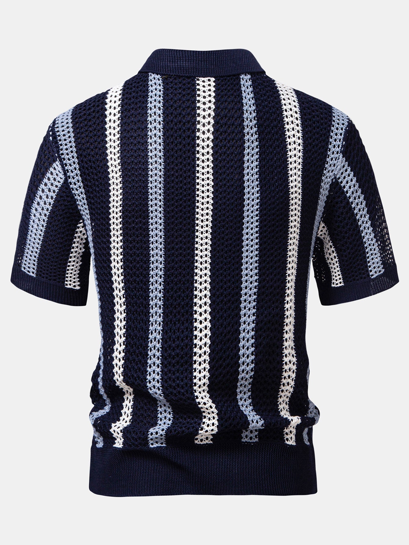 Striped Crocheted V-Neck Polo & Linen Straight Leg Trousers | Last day 80% off!