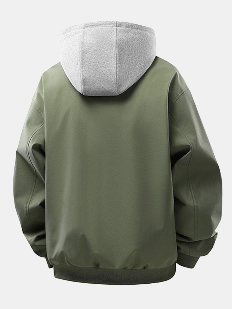 Relaxed fit contrast corduroy bomber jacket with removable hood | Last day 80% off!