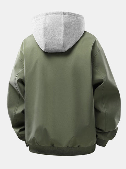 Relaxed fit contrast corduroy bomber jacket with removable hood | Last day 80% off!