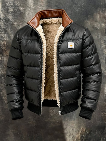 Vintage leather outdoor jacket with stitching for men, cotton jacket | Last Day 80% Off!