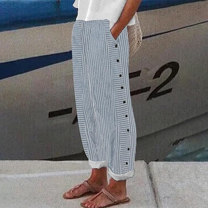 Sera™ - Striped Trousers with Button Accent | Last Day 80% Off!