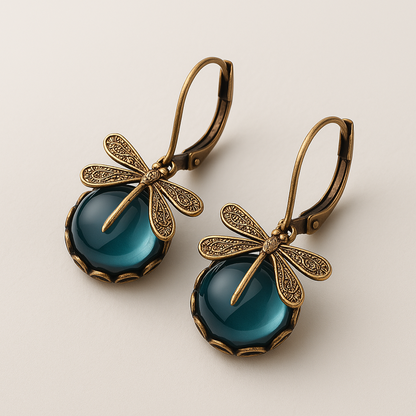 Spherical Dragonfly Earrings in Antique Gold | Last day 80% off!