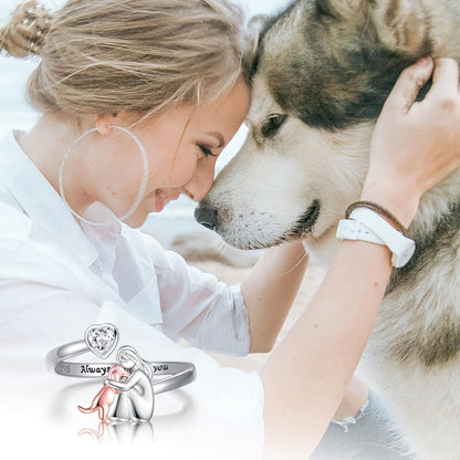 Adjustable Dog Ring in 925 Sterling Silver – “Always in My Heart” with Zirconia | Last Day 80% Off!