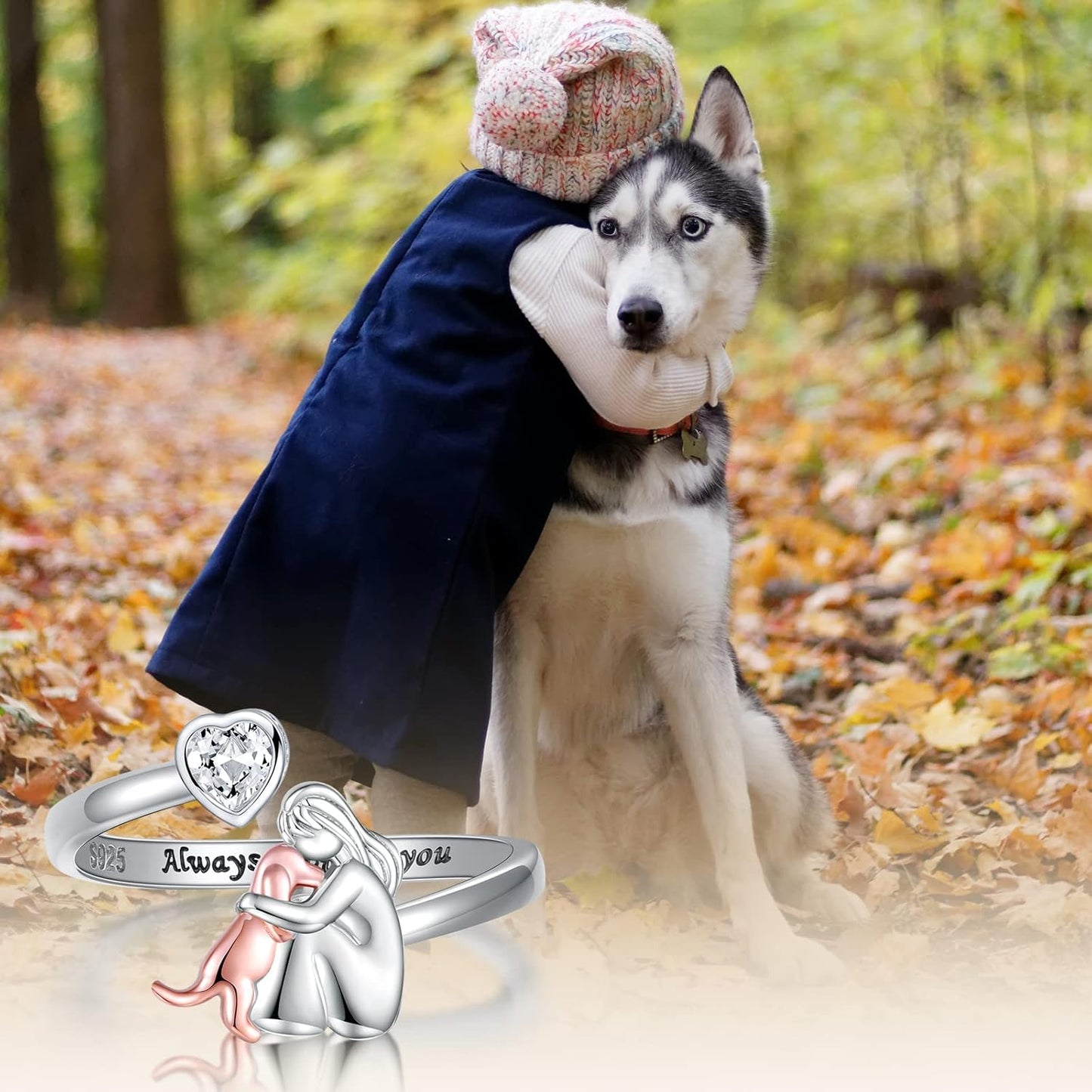 Adjustable Dog Ring in 925 Sterling Silver – “Always in My Heart” with Zirconia | Last Day 80% Off!
