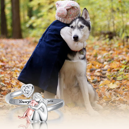 Adjustable Dog Ring in 925 Sterling Silver – “Always in My Heart” with Zirconia | Last Day 80% Off!