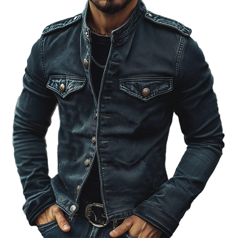Men's Vintage Stand Collar Denim Jacket Last day 80% off!