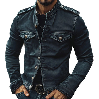 Men's Vintage Stand Collar Denim Jacket Last day 80% off!