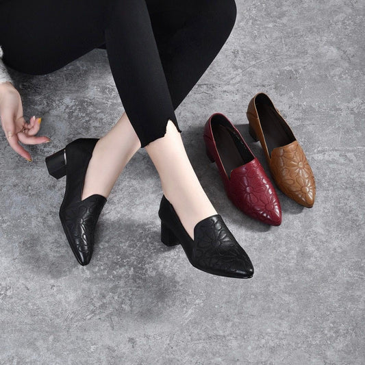Olene | Soft Vegan Leather Embroidered Pumps Last day 80% off!