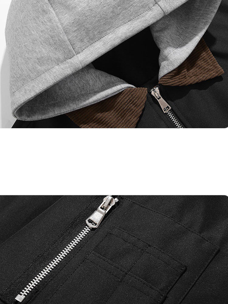 Relaxed fit contrast corduroy bomber jacket with removable hood | Last day 80% off!