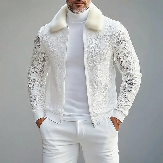 Men's Furry Turn-Down Collar Zip Jacket