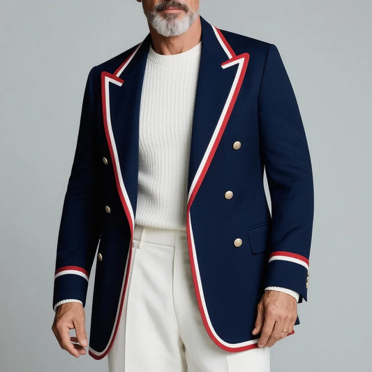 Men's Retro Double-Breasted Striped Blazer