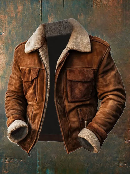 Men's Vintage Suede Patchwork Lamb Fleece Multi-Pocket Reverse Collar Outdoor Jacket Last day 80% off!