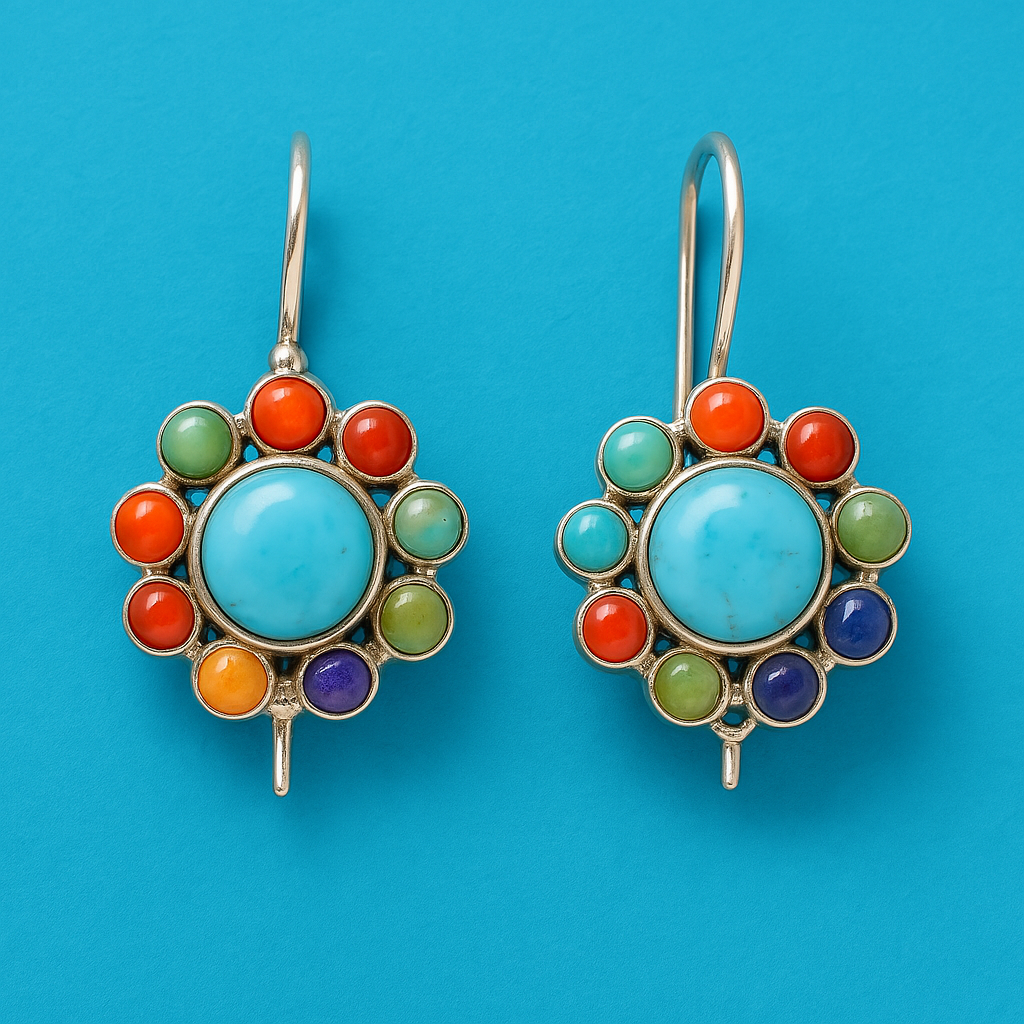 Multicoloured Turquoise Round Earrings | Last day 80% off!